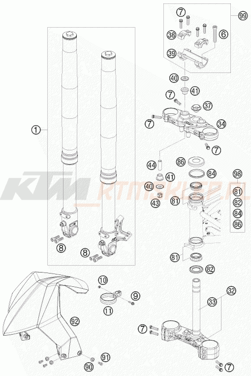 Schemat "przód amortyzatory, półki zawieszenia" do KTM 690 DUKE