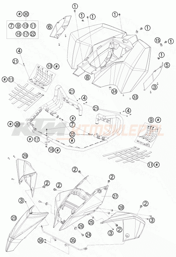 Schemat "czasza, błotniki" do KTM 505 SX ATV