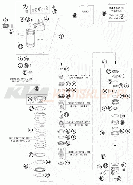 Schemat "amortyzator tył spis części" do KTM 450 SX-F