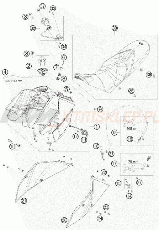 Schemat "zbiornik paliwa, siedzenie, pokrowiec" do KTM 690 DUKE