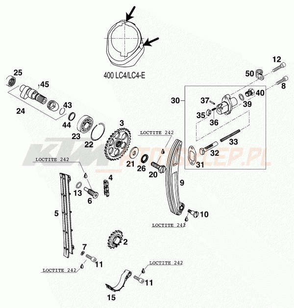 Schemat "układ rozrządu" do KTM 400 SX-C 20kW