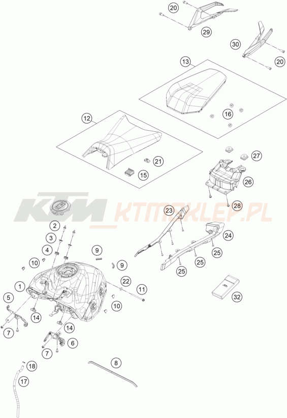 Schemat "TANK, SEAT" do KTM 390 DUKE