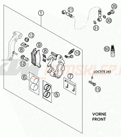 Schemat "zacisk hamulcowy + tarcza przód" do KTM 625 SXC
