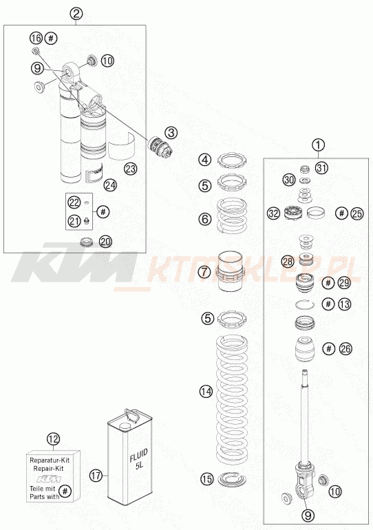 Schemat "amortyzator tył spis części" do KTM 505 SX ATV