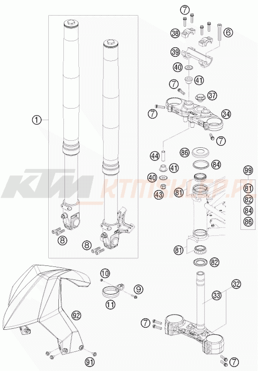 Schemat "przód amortyzatory, półki zawieszenia" do KTM 690 DUKE R