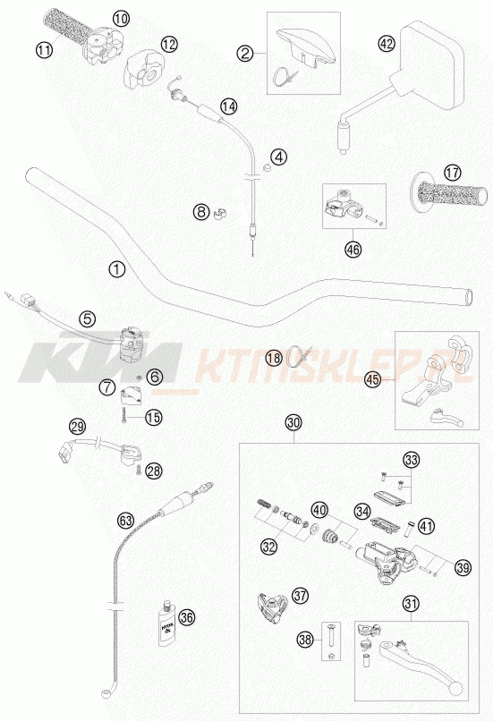 Schemat "kierownica i osprzęt" do KTM 200 EXC