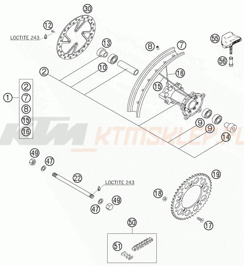 Schemat "koło tył" do KTM 65 SX