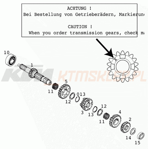 Schemat "TRANSMISSION I - MAIN SHAFT" do KTM 250 SX