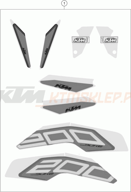 Schemat "naklejki" do KTM 200 DUKE, W/O ABS