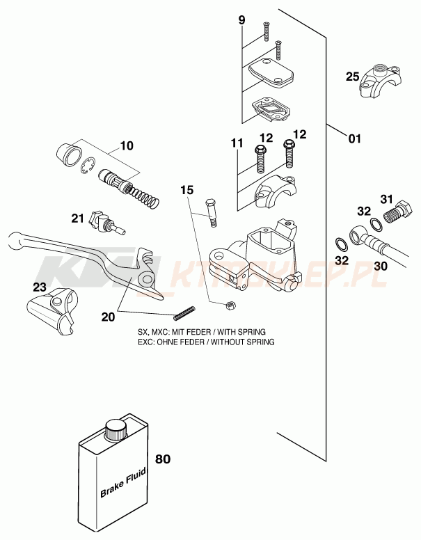 Schemat "przedni hamulec" do KTM 300 EXC