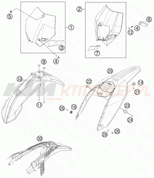 Schemat "czasza, błotniki" do KTM 250 XCF-W SIX DAYS