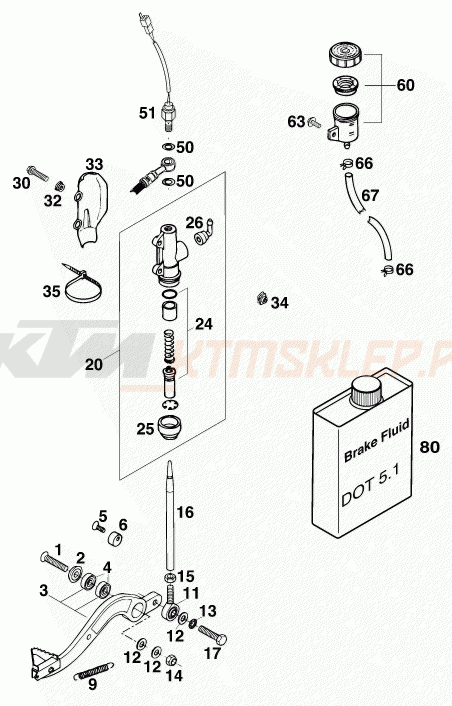 Schemat "tył hamulec - pompa" do KTM 540 SXC
