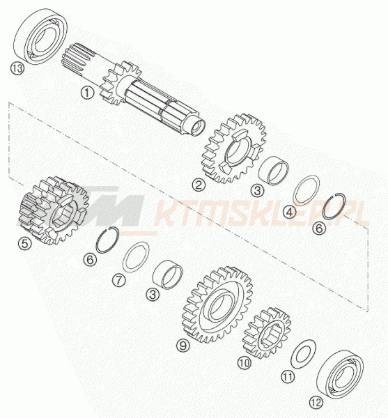 Schemat "TRANSMISSION I - MAIN SHAFT" do KTM 250 EXC RACING