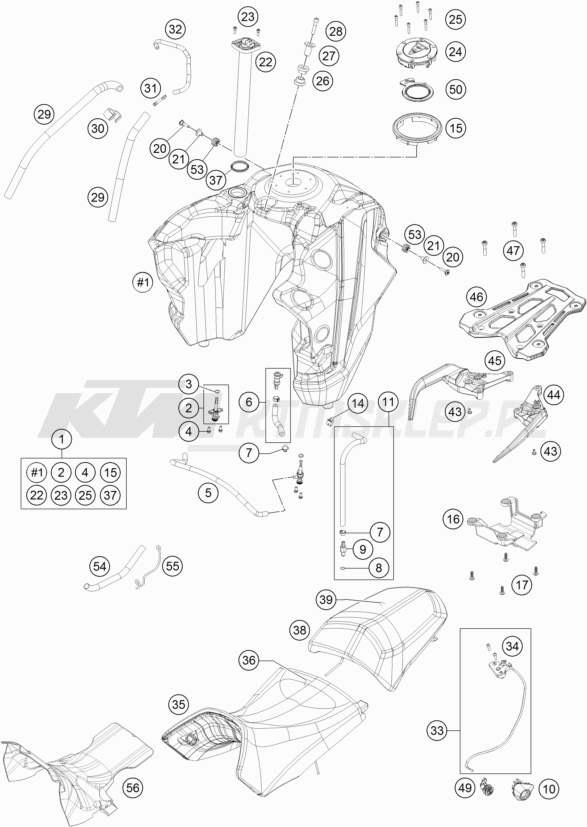 Schemat "zbiornik paliwa, siedzenie, pokrowiec" do KTM 1290 SUPER ADVENTURE T