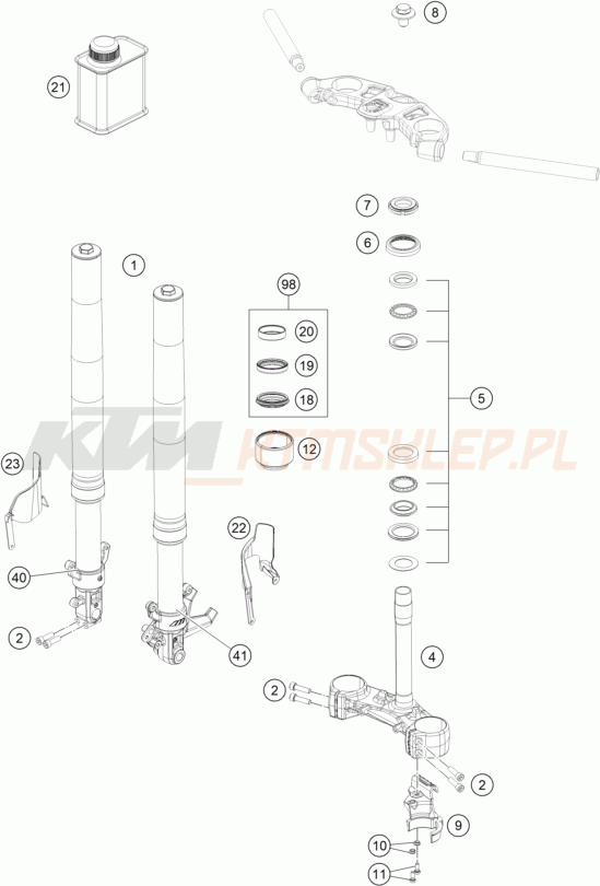 Schemat "przód amortyzatory, półki zawieszenia" do KTM RC 250 WHITE ABS