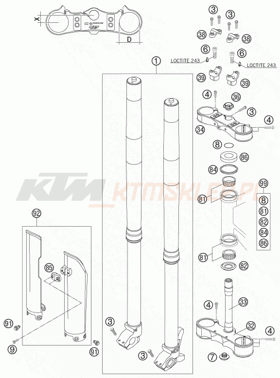 Schemat "przód amortyzatory, półki zawieszenia" do KTM 450 SMR