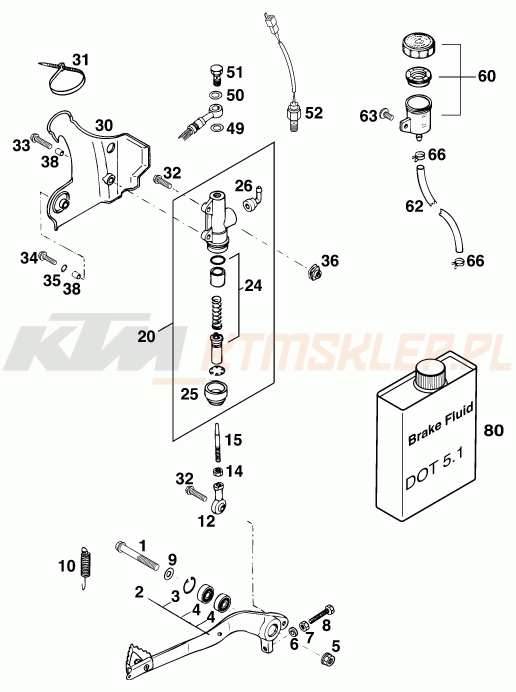 Schemat "tył hamulec - pompa" do KTM 380 EXC 12lt