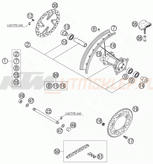 Schemat "koło tył" do KTM 65 SX