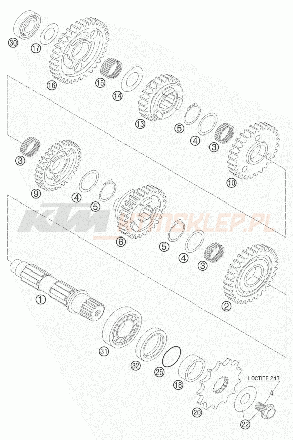 Schemat "skrzynia biegów - wałek zdawczy" do KTM 250 EXC FACTORY