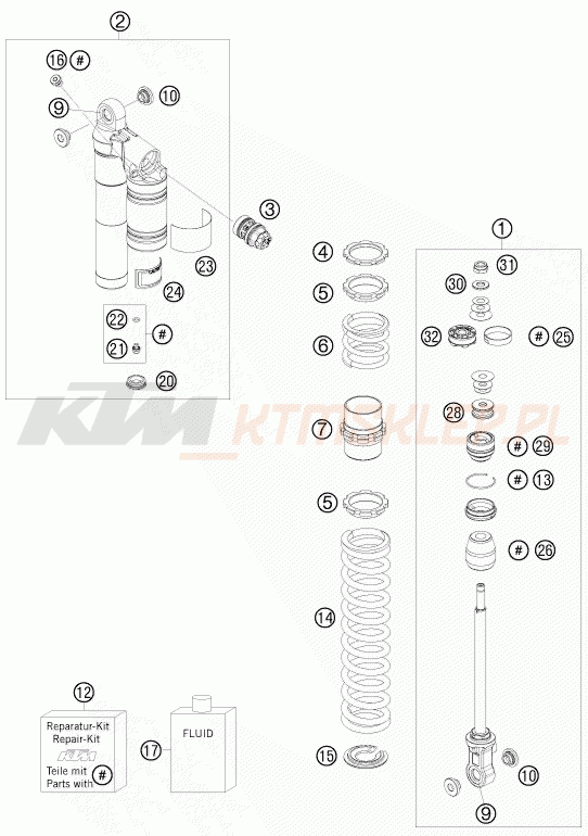 Schemat "amortyzator tył spis części" do KTM 450 SX ATV
