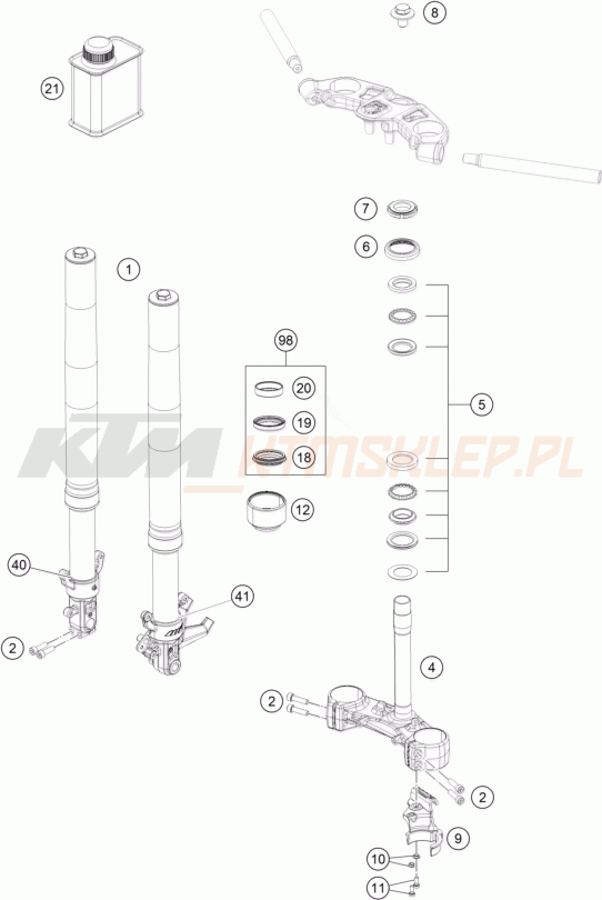 Schemat "przód amortyzatory, półki zawieszenia" do KTM RC 390 ADAC CUP