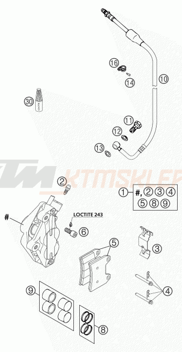 Schemat "zacisk hamulcowy + tarcza przód" do KTM 640 DUKE II