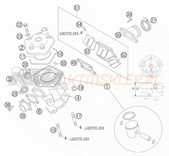 Schemat "cylinder, głowica" do KTM 65 SX