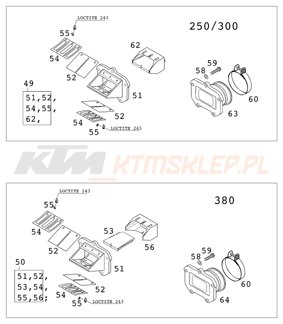 Schemat "REED VALVE CASE" do KTM 380 MXC