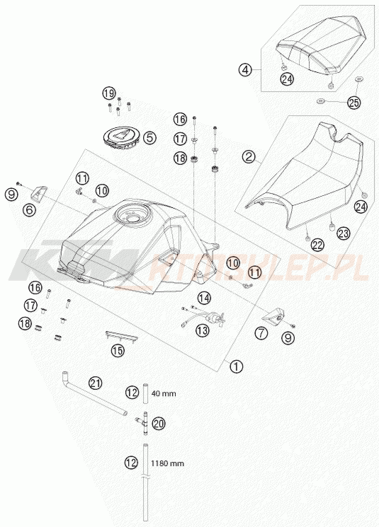 Schemat "zbiornik paliwa, siedzenie, pokrowiec" do KTM 1190 RC 8