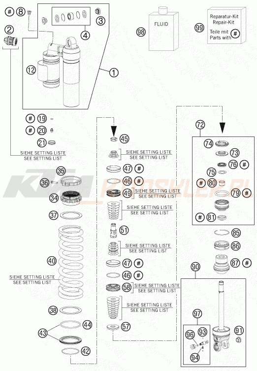 Schemat "amortyzator tył spis części" do KTM 150 XC