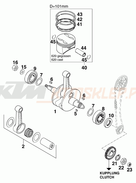 Schemat "wał korbowy, tłok" do KTM 620 DUKE 37KW