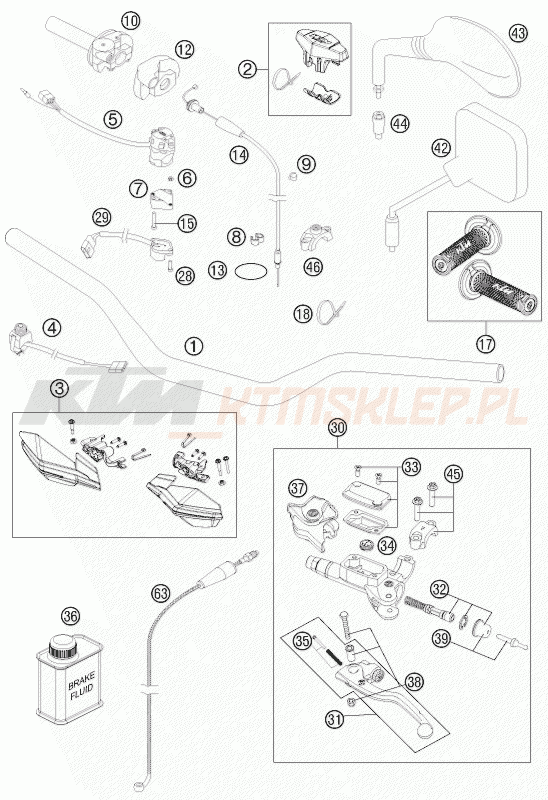 Schemat "kierownica i osprzęt" do KTM 250 EXC