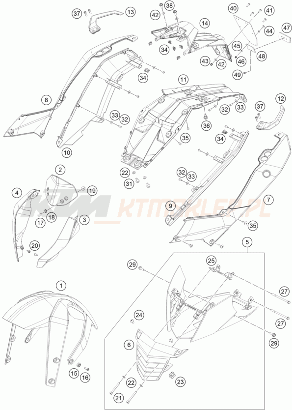Schemat "czasza, błotniki" do KTM 125 DUKE ABS