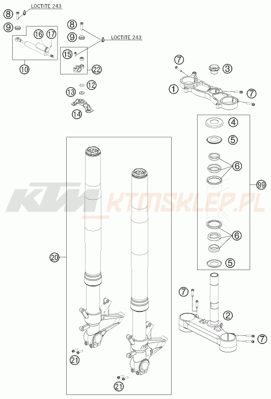 Schemat "przód amortyzatory, półki zawieszenia" do KTM 1190 RC 8 R TNT EDIT.