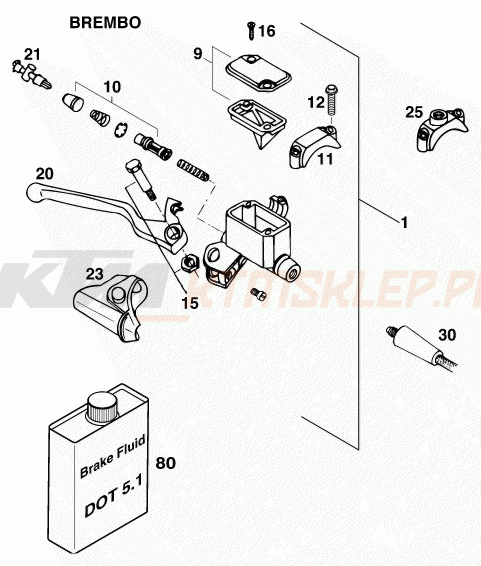 Schemat "przedni hamulec" do KTM 620 SX