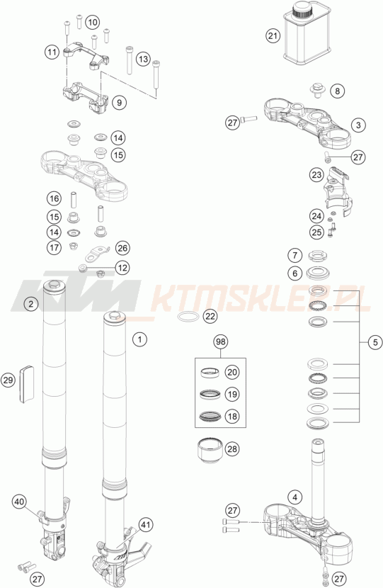 Schemat "przód amortyzatory, półki zawieszenia" do KTM 200 DUKE