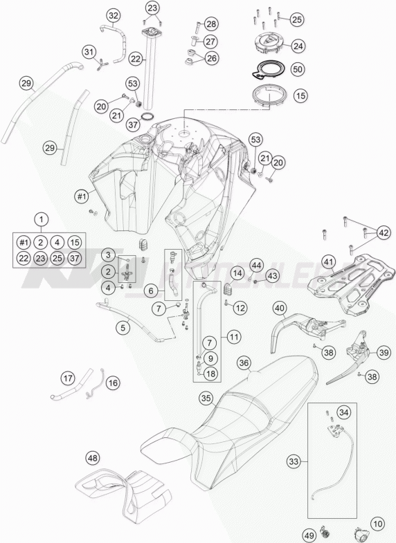 Schemat "zbiornik paliwa, siedzenie, pokrowiec" do KTM 1190 ADVENTURE R ABS