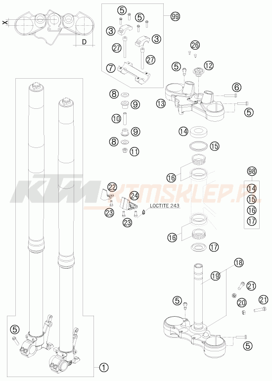 Schemat "przód amortyzatory, półki zawieszenia" do KTM 990 ADVENTURE R