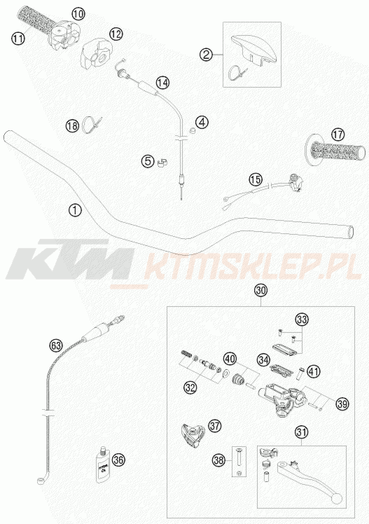Schemat "kierownica i osprzęt" do KTM 125 SX