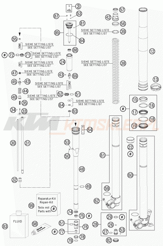 Schemat "przód amortyzatory spis części" do KTM 350 XC-F