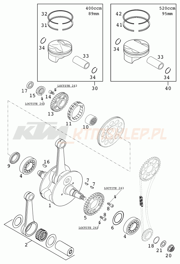 Schemat "wał korbowy, tłok" do KTM 520 EXC RACING