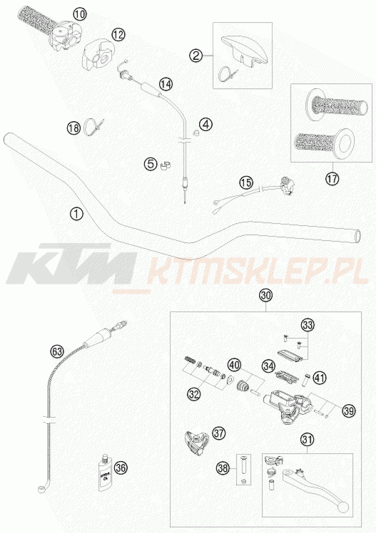 Schemat "kierownica i osprzęt" do KTM 150 SX