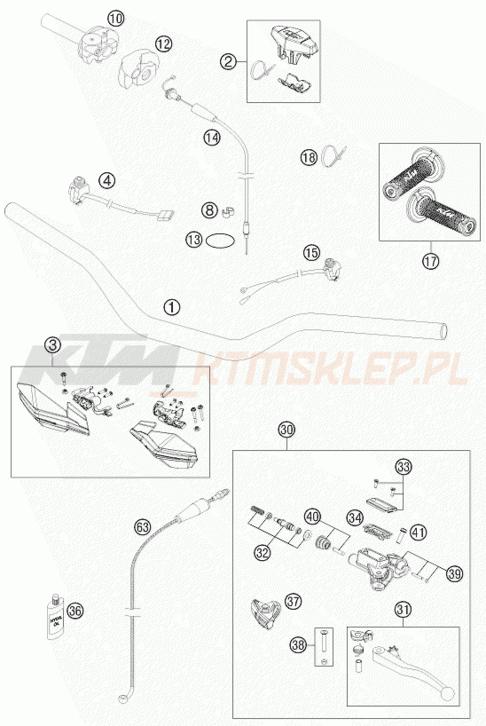 Schemat "kierownica i osprzęt" do KTM 200 XC-W