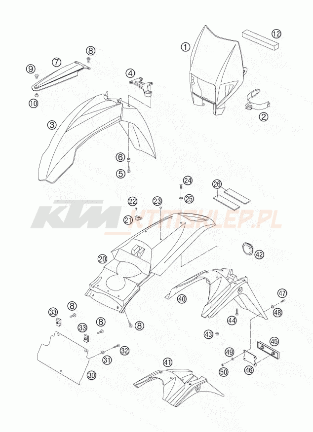 Schemat "czasza, błotniki" do KTM 625 SXC