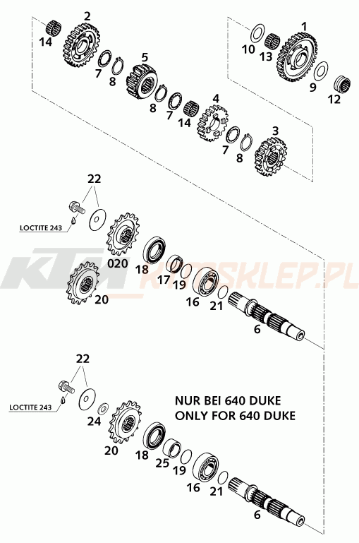 Schemat "skrzynia biegów - wałek zdawczy" do KTM 640 DUKE II ROT