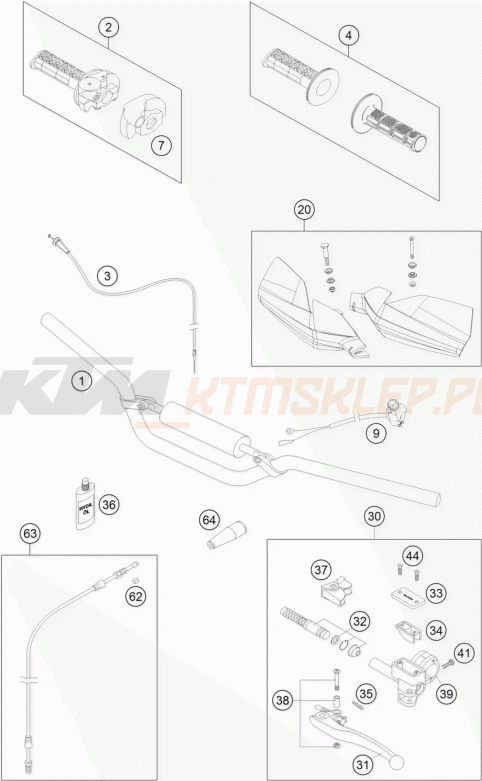 Schemat "kierownica i osprzęt" do KTM 65 XC
