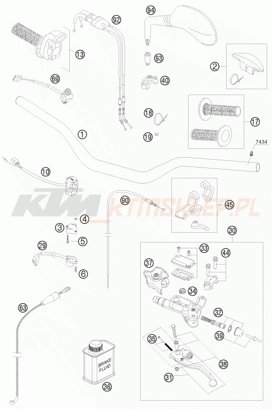 Schemat "kierownica i osprzęt" do KTM 250 EXC-F