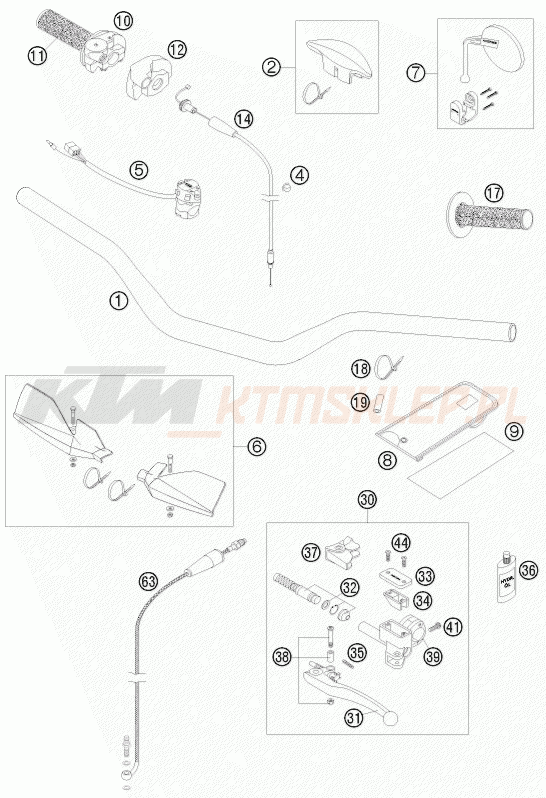 Schemat "kierownica i osprzęt" do KTM 125 EXC SIX-DAYS