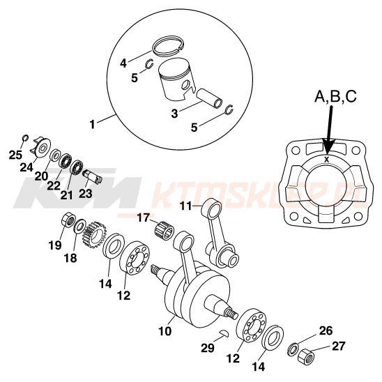 Schemat "wał korbowy, tłok" do KTM 65 SX
