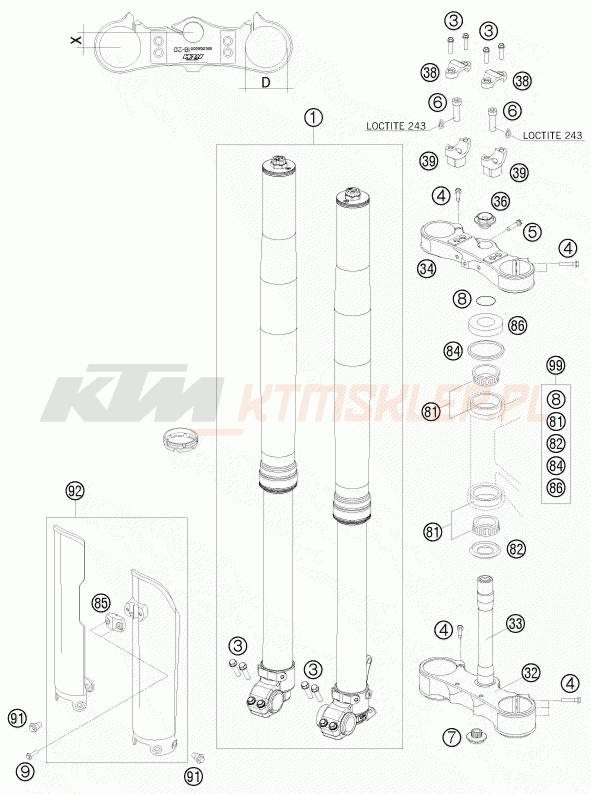 Schemat "przód amortyzatory, półki zawieszenia" do KTM 450 SMR